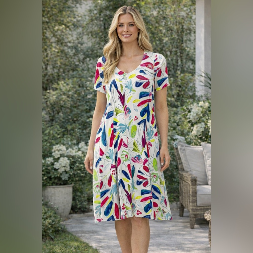 Dolcezza Artistic Print Dress – Textured Stretch Knit | Size S NWT